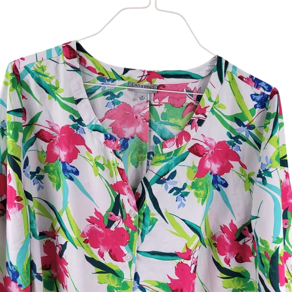 Catherines Top 1X Button Up 3/4 Sleeve Lightweight Womens Blouse Never Worn - Picture 3 of 8